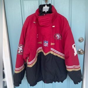 VINTAGE 90's NFL ProLine 49ers Logo Athletic Jacket XL w/ Hood, VG, READ!